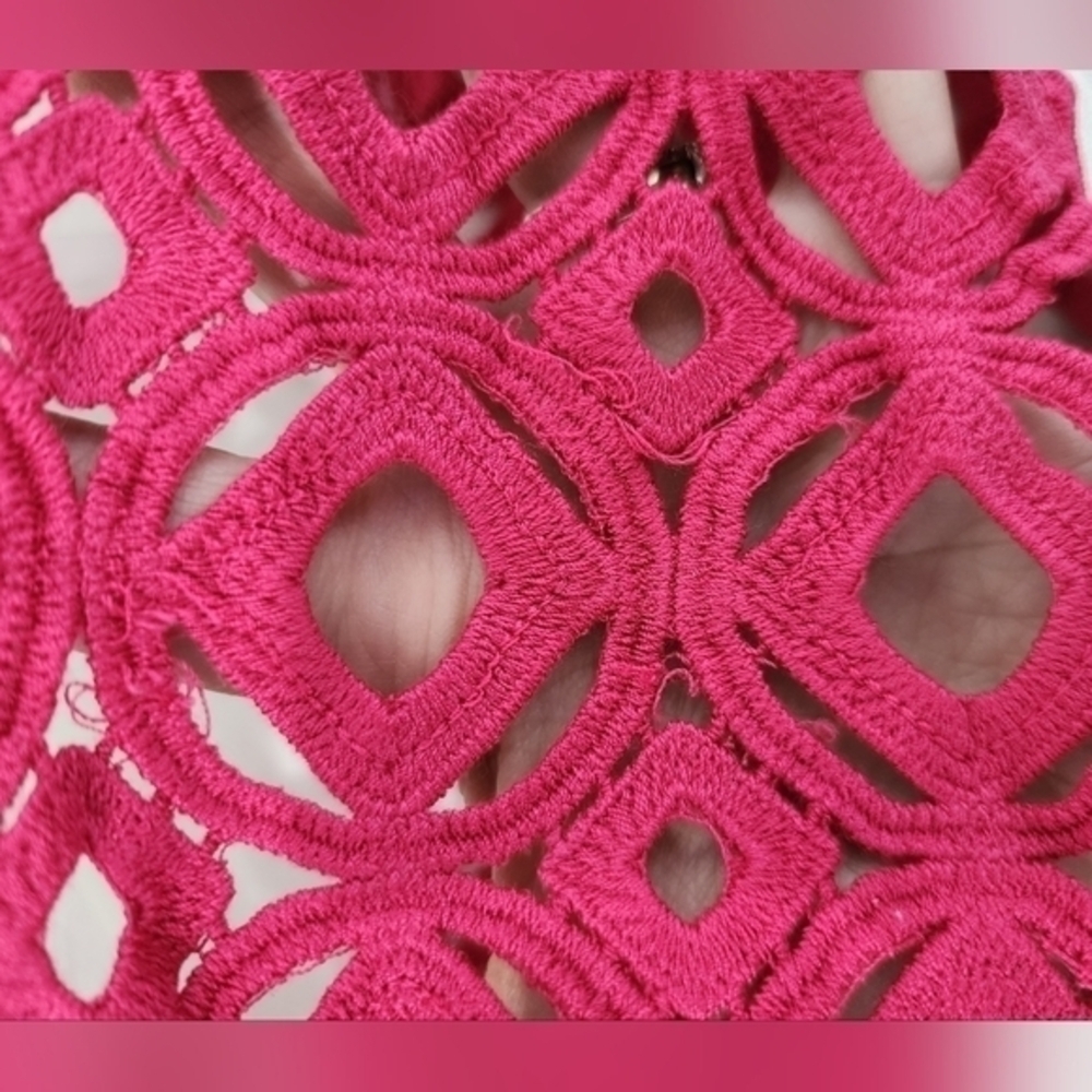 Ravel Tank Top 100% Linen Crochet Back Zip White Magenta Medium - Picture 3 of 9